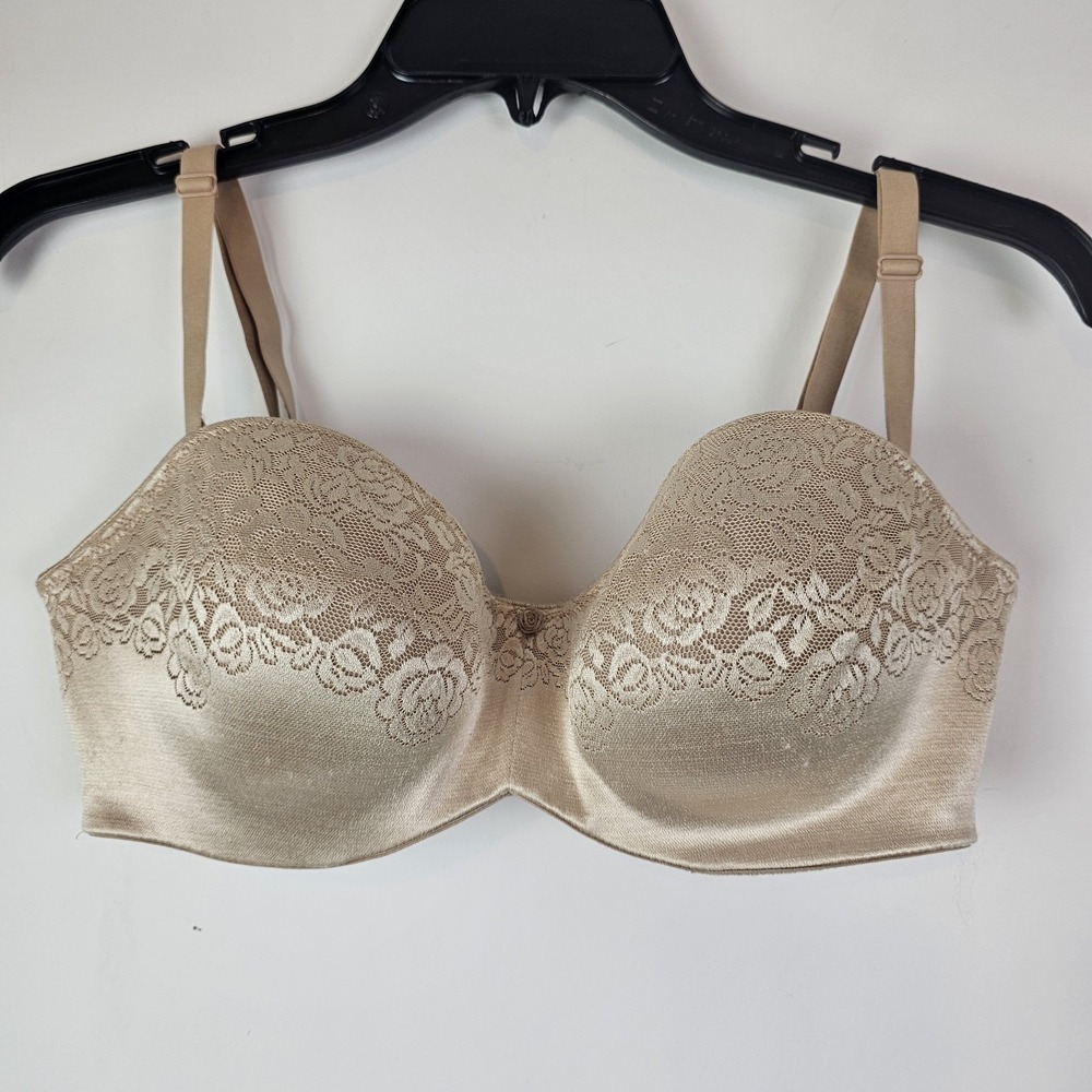 Soma Stunning Support Multi Way Strapless 36D Underwire Bra Beige Floral Satin